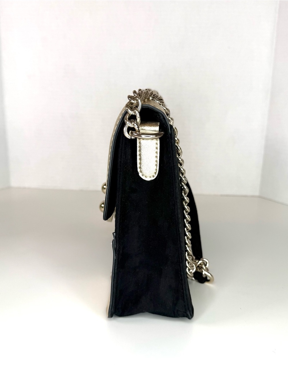Express Women's Crossbody Mixed Media Black Velvet & Metallic Gold/Silver Bag - Picture 7 of 14